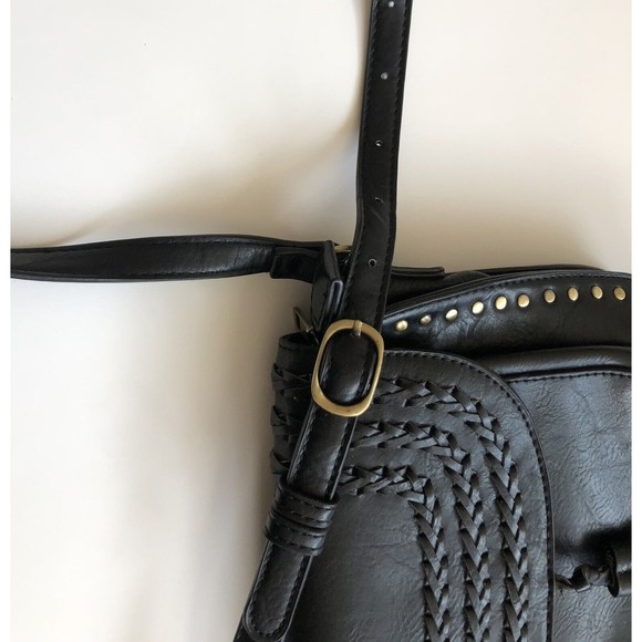 Antik Kraft Black Purse Crossbody Tassel Boho Studs Western - Picture 8 of 10